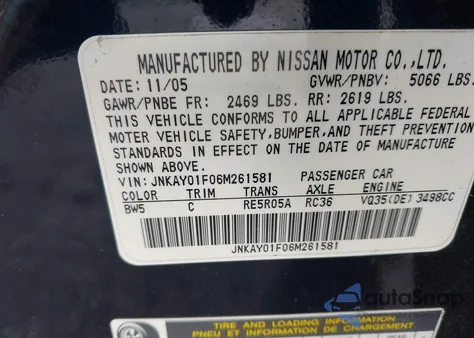 2006 Infiniti M35X from USA, damaged, VIN JNKAY01F06M261581